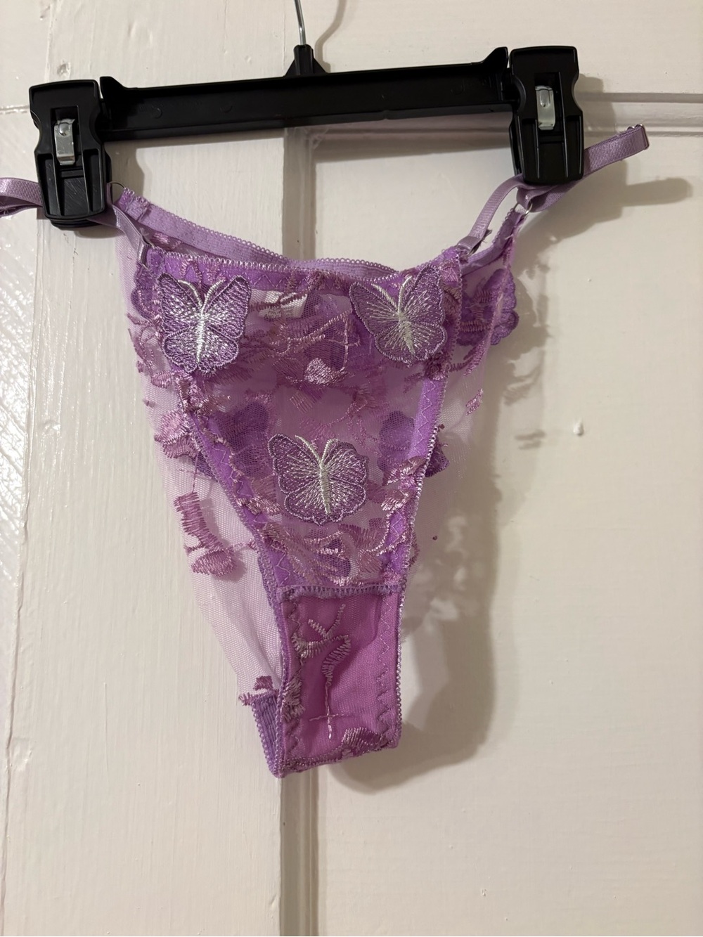 Lace Butterfly Embroidered Sheer Bralette and Bikini Panty Set with Garter Belt - Picture 4 of 7